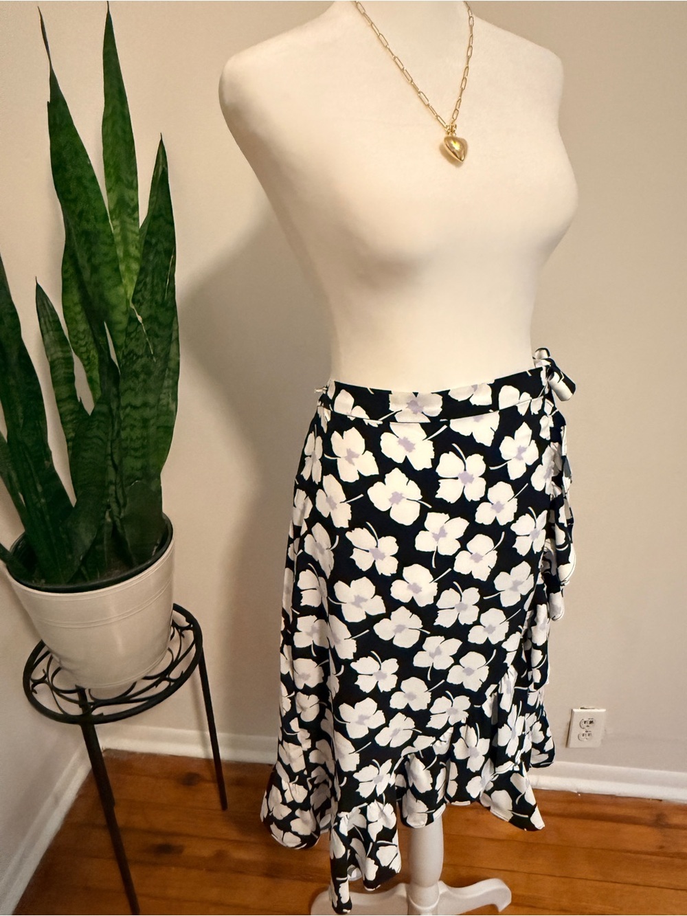 LOFT | Navy Floral Wrap Midi Skirt with Ruffle Hem - Picture 2 of 10